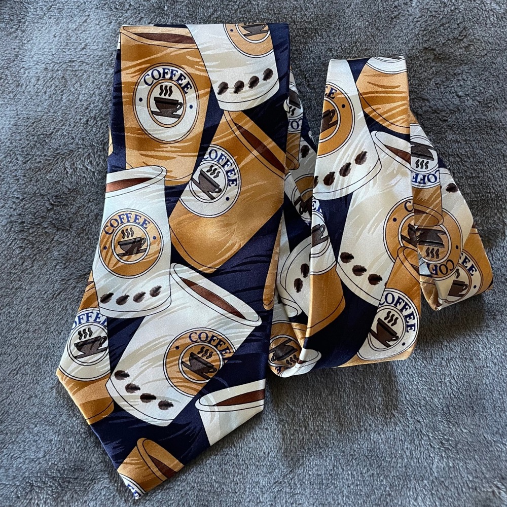 Keith Daniels Coffee Cup Silk Tie Mens Novelty Drink Pattern classic Necktie